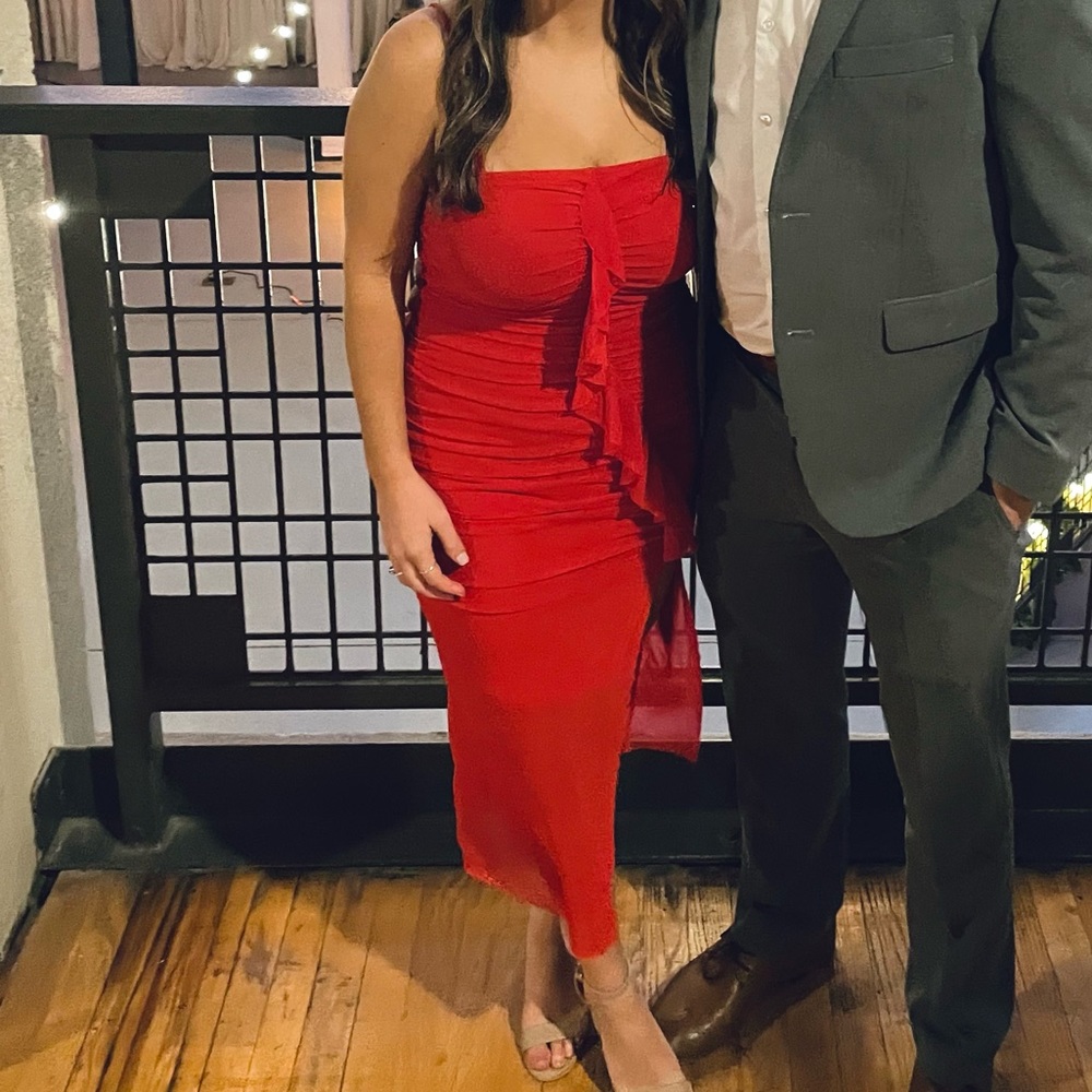 Open leg red dress